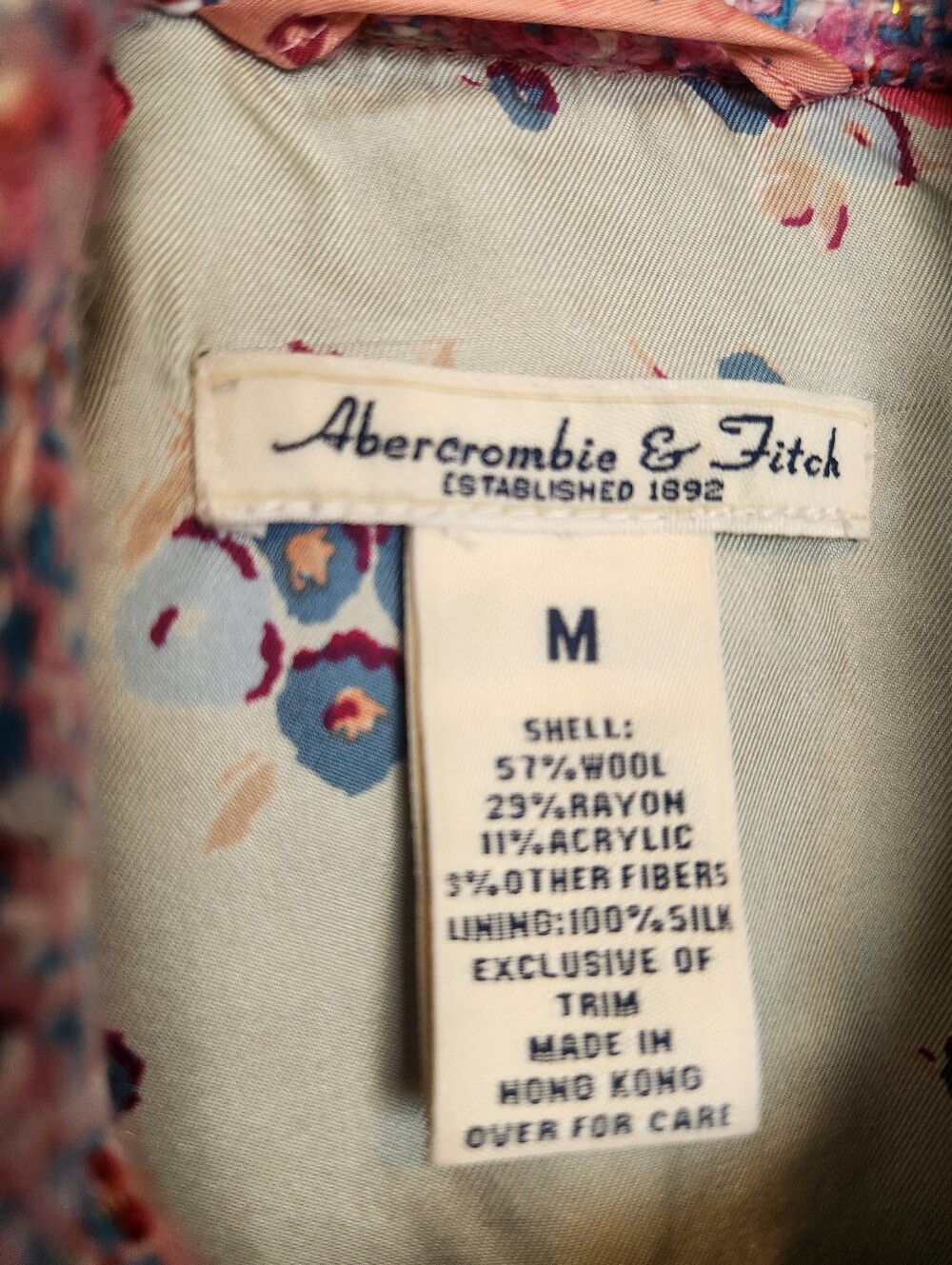 VINTAGE Y2K ABERCROMBIE & FITCH WOOL BLEND TWEED JACKET BLAZER MEDIUM COQUETTE - Picture 4 of 11